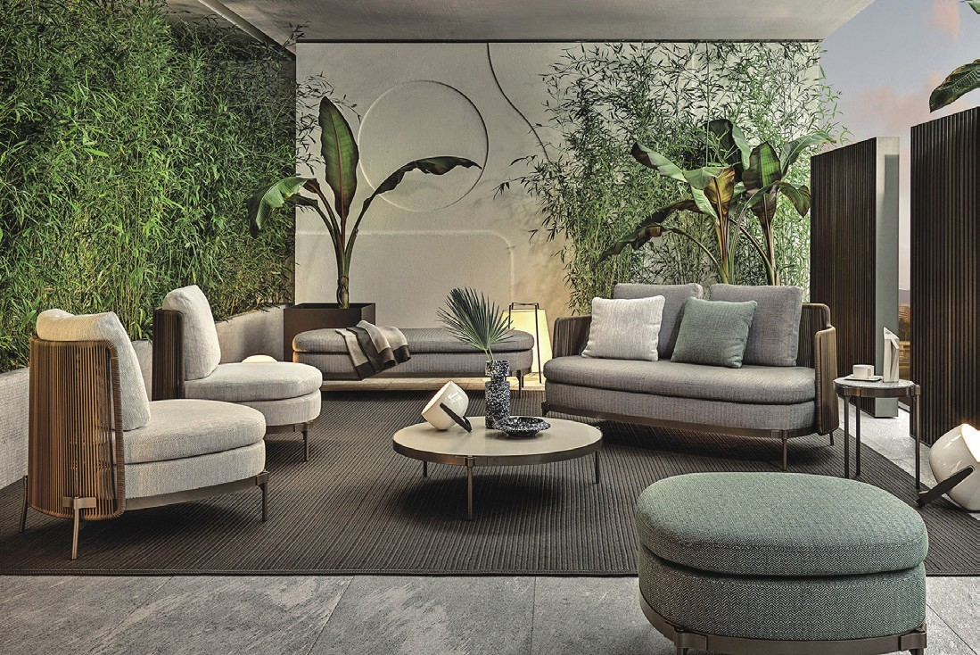 Minotti Tape Cord outdoor sofa and armchair set