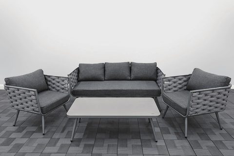 outdoor patio lounge set with armchairs